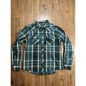 Salt Valley Western Heavy Flannel Pearl Snap Shirt Mens L L/S Plaid Pockets